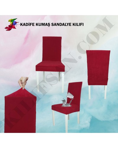KS-05 Kadife  Streç Kumaş Sandalye Kılıfı Kırmızı Renk