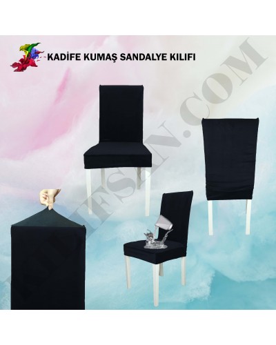 KS-09 Kadife  Streç Kumaş Sandalye Kılıfı Siyah Renk